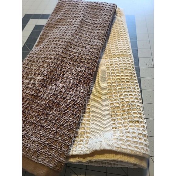 NWOT Set Of 2 Brown & Cream Neutral Colors Kitchen Hand Towels Absorbent thick - Picture 8 of 8